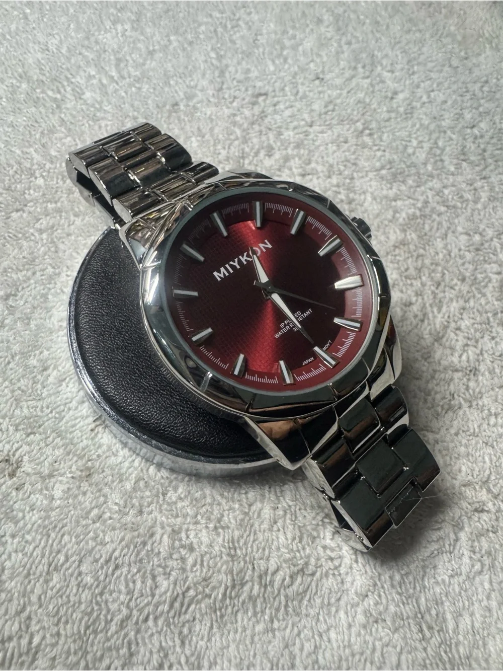 Men's Stainless Steel Watch with Red Dial